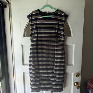 Navy and green striped Banana Republic sheath dress